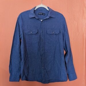 Faded Glory Indigo Blue Cotton Flannel Button-Down Shirt